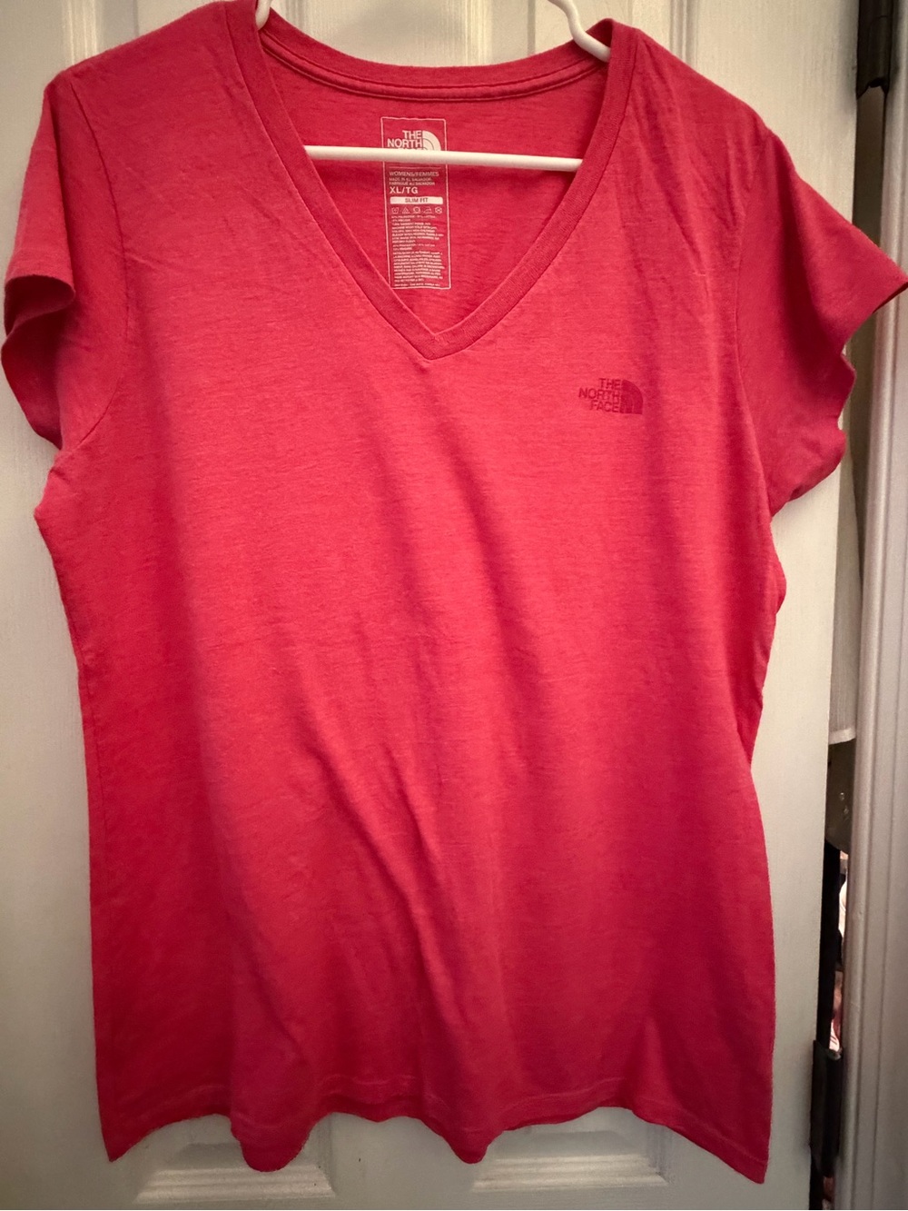 The North Face Women's V-Neck Tee in Coral Pink